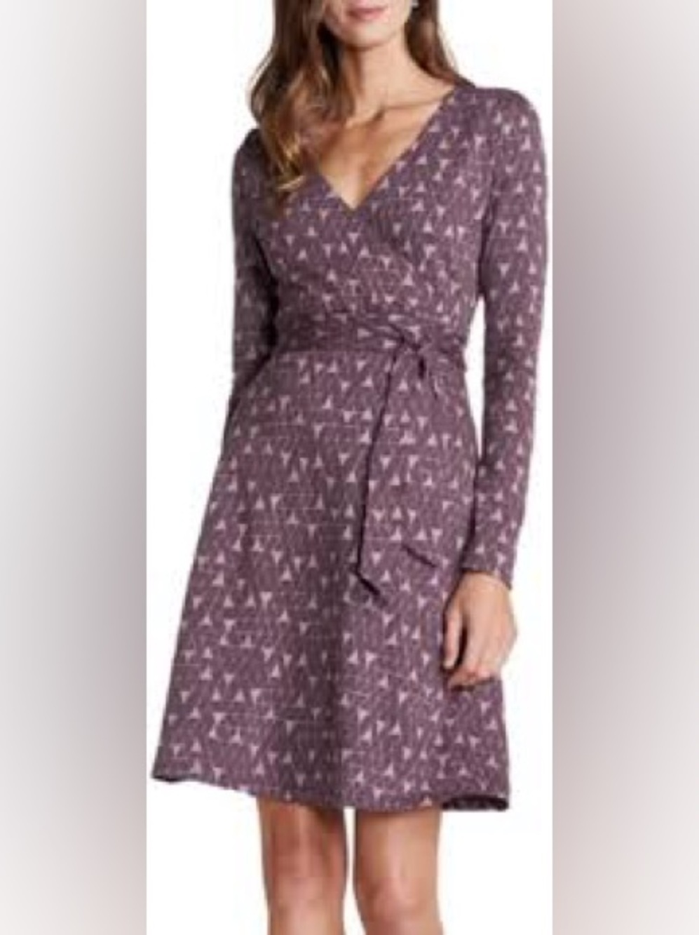 Toad&Co Mauve Geometric Wrap Midi Dress